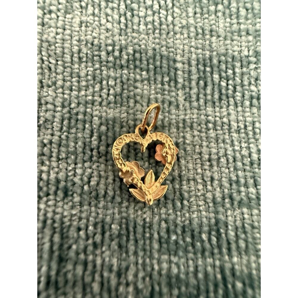 Vintage Black Hills Gold 14k Tri Color Gold‎ Heart with Flowers Pendant EUC - Picture 4 of 4